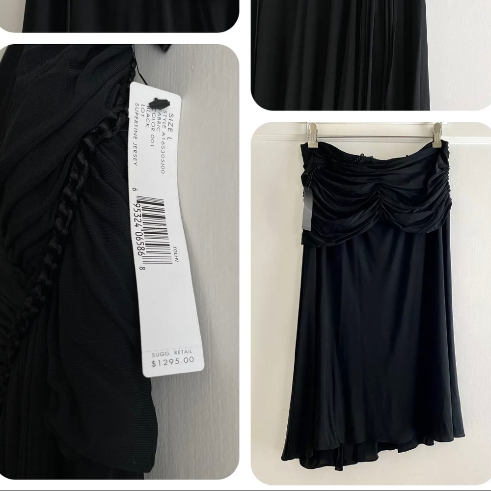 $1295 NWT Donna Karan Collection Superfine Jersey Black Ruched Skirt Size Large
